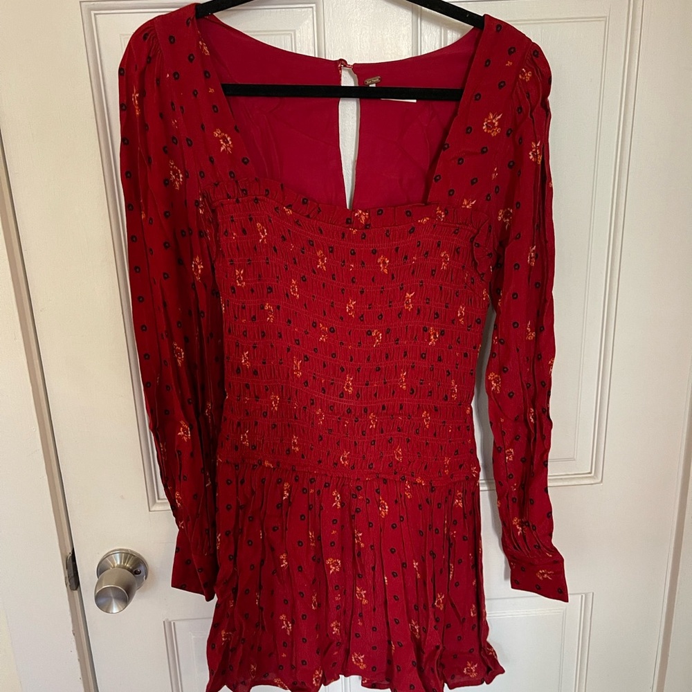 Free people red floral smock dress